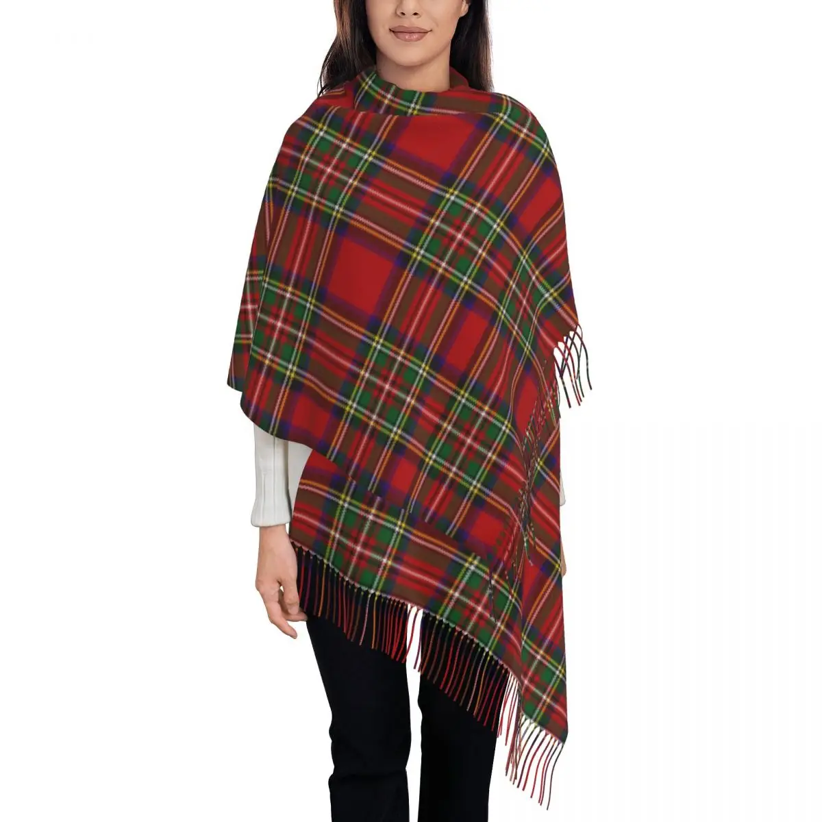 

Fashion Modern Classic Red Tartan Tassel Scarf Women Winter Warm Shawls Wraps Female Fashion Plaid Check Scarves