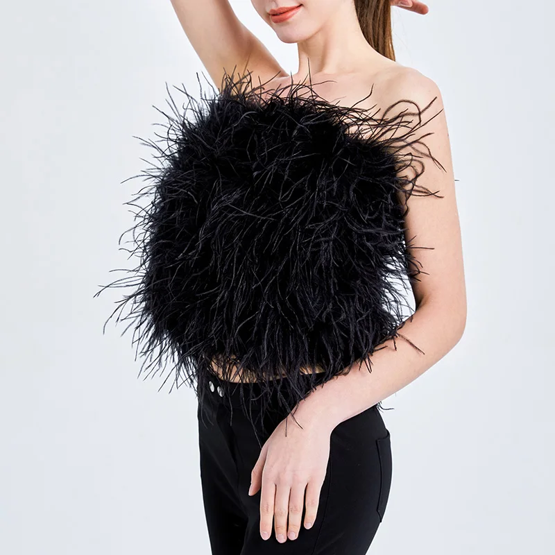Furry Crop Top Camis Women Ostrich Feather Bustier Tank Tunic Vest Sleeveless Bra Night Club Party Female Tube Cropped Tops Wrap
Furry Crop Top Camis Women Ostrich Feather Bustier Tank Tunic Vest Sleeveless Bra Night Club Party Female Tube Cropped Tops Wrap