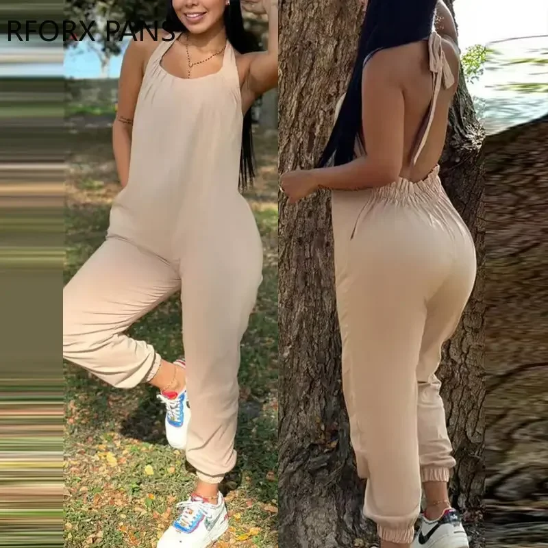 2023 Women Solid Thick Straps Lace Up Backless Loose Sexy Pencil Elastic Waist Jumpsuits
2023 Women Solid Thick Straps Lace Up Backless Loose Sexy Pencil Elastic Waist Jumpsuits