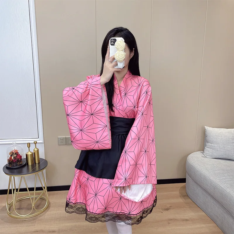 

Pink Vintage Japanese Style Sweet Lolita Sakura Kimono Bathrobe Haori Pajamas Sexy Girl Casual Private Room kimono Cosplay