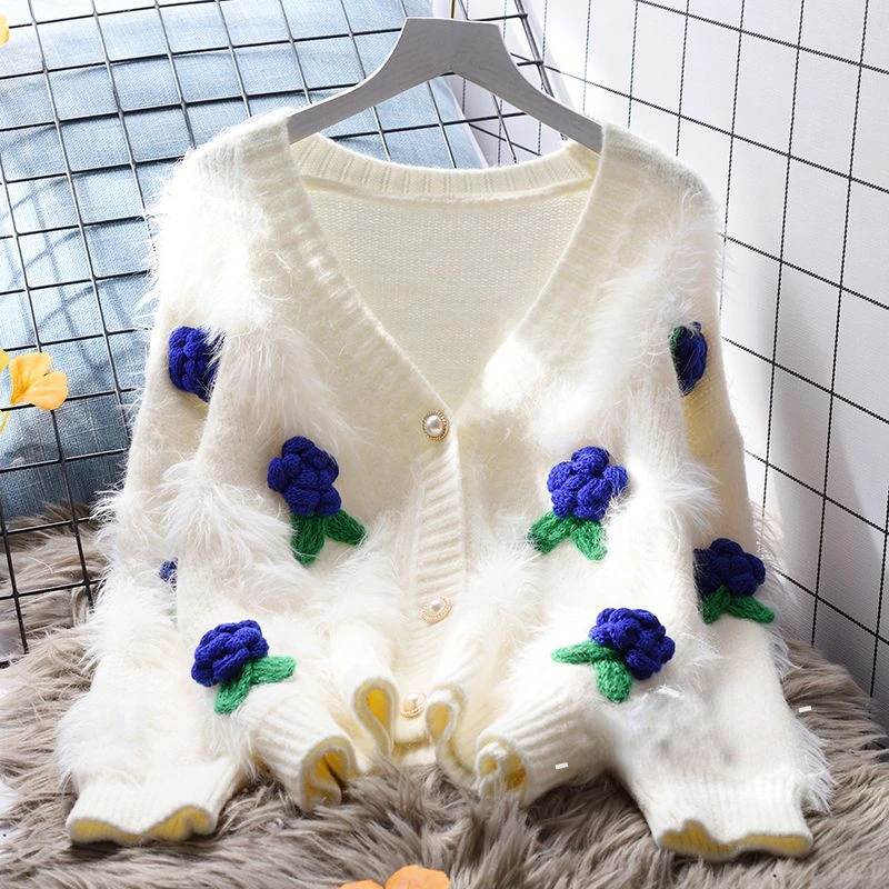 2023 3D Flowers Short Cardigans Thick Warm Vintage Autumn Winter Women Sweaters Korean Fashion V Neck Sweet Knitwears
2023 3D Flowers Short Cardigans Thick Warm Vintage Autumn Winter Women Sweaters Korean Fashion V Neck Sweet Knitwears