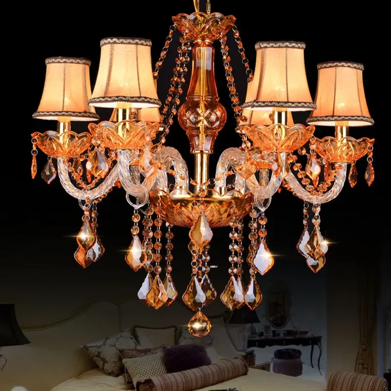 

Amber Luxury Crystal Pendant Light European Antique Bedroom Living Room Decor Chandeliers Hotel Cafe Lobby Store Hanging Lamp E1