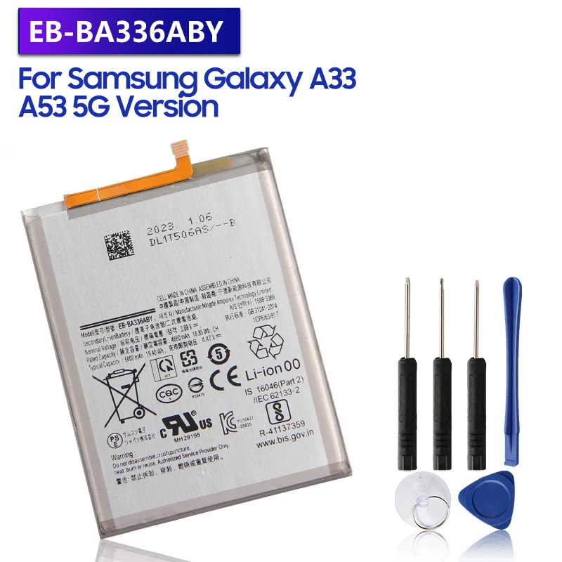 Replacement Battery EB-BA336ABY For Samsung Galaxy A33 A53 5G A5360 SM-A5360 Rechargeable Phone Battery 4860mAh
Replacement Battery EB-BA336ABY For Samsung Galaxy A33 A53 5G A5360 SM-A5360 Rechargeable Phone Battery 4860mAh