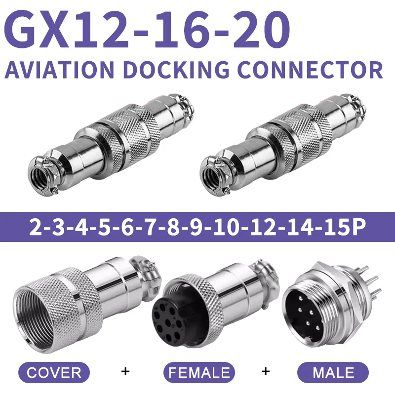 

5/10/100Set GX12 GX16 GX20 Aviation Circular Plug Socket 2/3/4/5/6/7/8/10/12/14/15 Pin Male Female Docking Connector Butt Joint