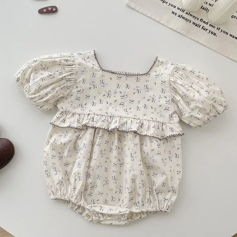 

2024 New Summer 0-24M Baby Clothing Toddler Baby Girls Jumpsuit Short Sleeved Cotton Floral Printing Infant Baby Girls Bodysuits