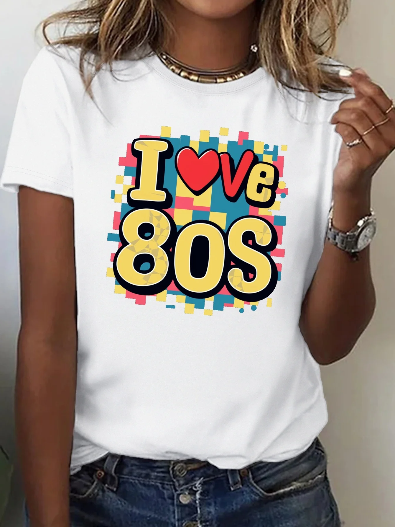 I Love 80s Print Crew Neck T-shirt, Casual Short Sleeve Top For Spring & Summer, Women's Clothing
I Love 80s Print Crew Neck T-shirt, Casual Short Sleeve Top For Spring & Summer, Women's Clothing