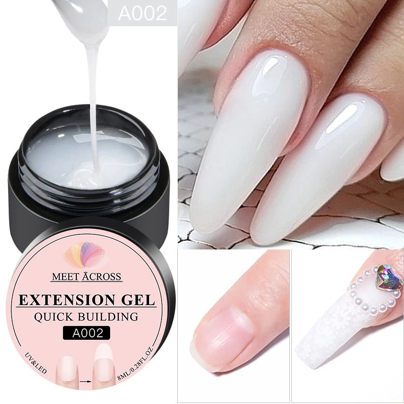 

MEET ACROSS 8ml Milk White Nude Clear Quick Extension Gel Nail Polish Vernis Semi Permanent Nail Art UV Gel Nails For Manicure