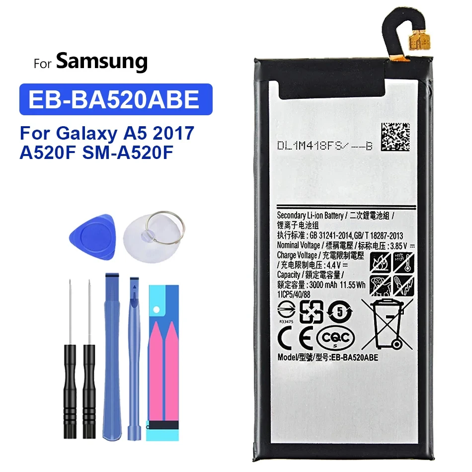 Сменная батарея для Samsung Galaxy 2017 Edition, телефонная батарея, EB-BA520ABE, 3000 мАч, A5 2017, A520F, SM-A520F
Сменная батарея для Samsung Galaxy 2017 Edition, телефонная батарея, EB-BA520ABE, 3000 мАч, A5 2017, A520F, SM-A520F