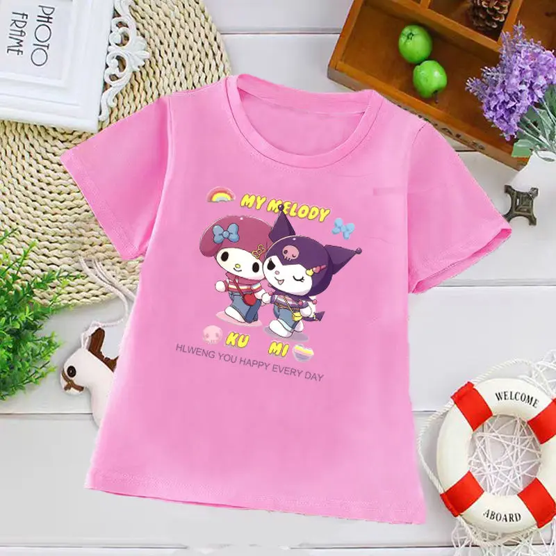 Sweet Summer Ins Kuromi Anime Kawaii Sanrio T-Shirt Short Sleeve Cute My Melody Boys Girls Loose Clothing Gifts for Kids
Sweet Summer Ins Kuromi Anime Kawaii Sanrio T-Shirt Short Sleeve Cute My Melody Boys Girls Loose Clothing Gifts for Kids