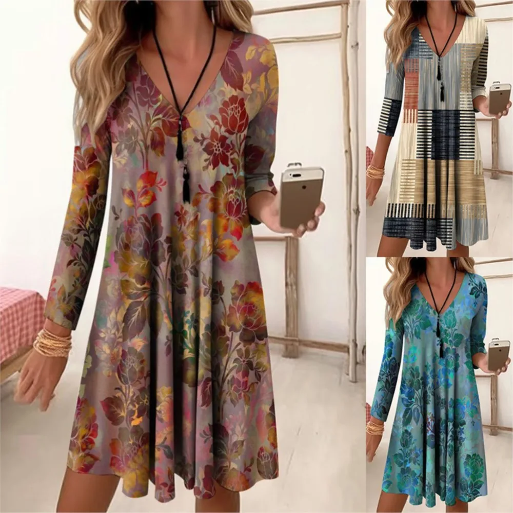 Female Elegant Floral Print Dress Fashion V-neck Long Sleeve A-line Party Dresses For Women 2023 Autumn Loose Casual Vestidos
Female Elegant Floral Print Dress Fashion V-neck Long Sleeve A-line Party Dresses For Women 2023 Autumn Loose Casual Vestidos