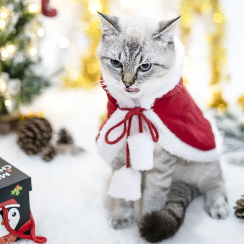 Pet Clothing Christmas Decoration Cute Plush Ears Hooded Bib Red Cape Warm New Year Clothes Universal for Cats and Dogs Pet Clothing Christmas Decoration Cute Plush Ears Hooded Bib Red Cape Warm New Year Clothes Universal for Cats and Dogs