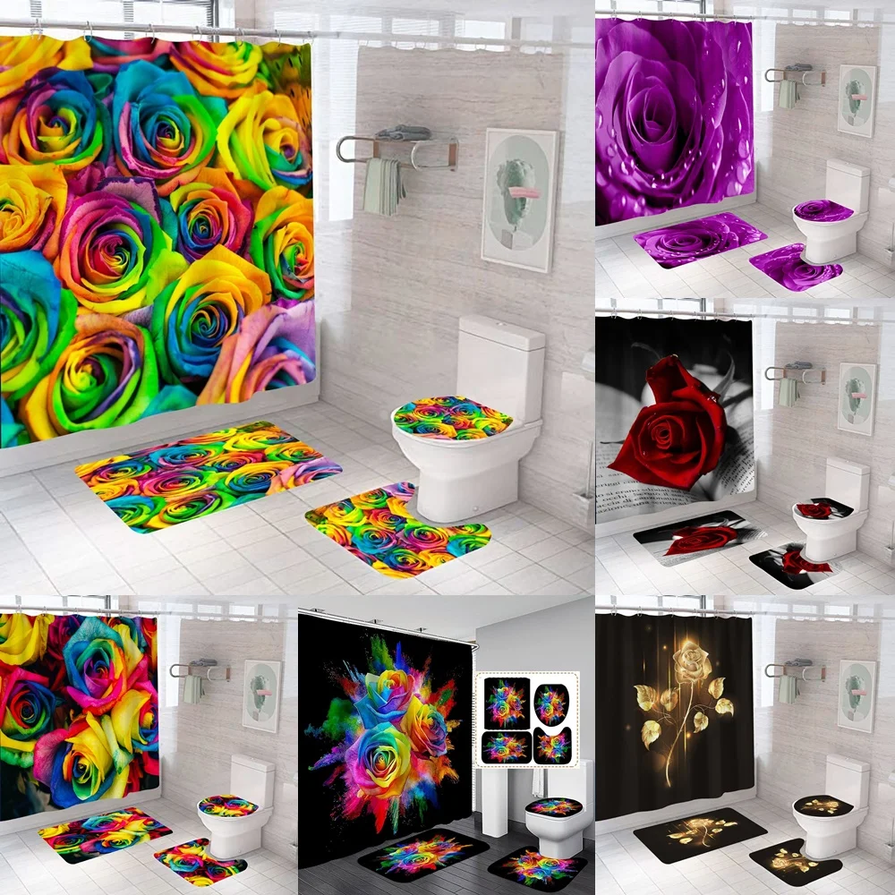 Vintage Colorful Rainbow Rose Shower Curtain Sets Flower Floral Art Bathroom Decor Curtains Non-slip Rug Bath Mats Toilet Cover
Vintage Colorful Rainbow Rose Shower Curtain Sets Flower Floral Art Bathroom Decor Curtains Non-slip Rug Bath Mats Toilet Cover