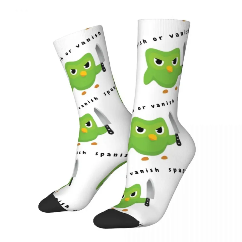 

Fashion Male Men Socks Casual Duolingo Owl Spanish Or Vanish Socks Cute Graphic Unisex Socks Autumn Winter Christmas Gifts