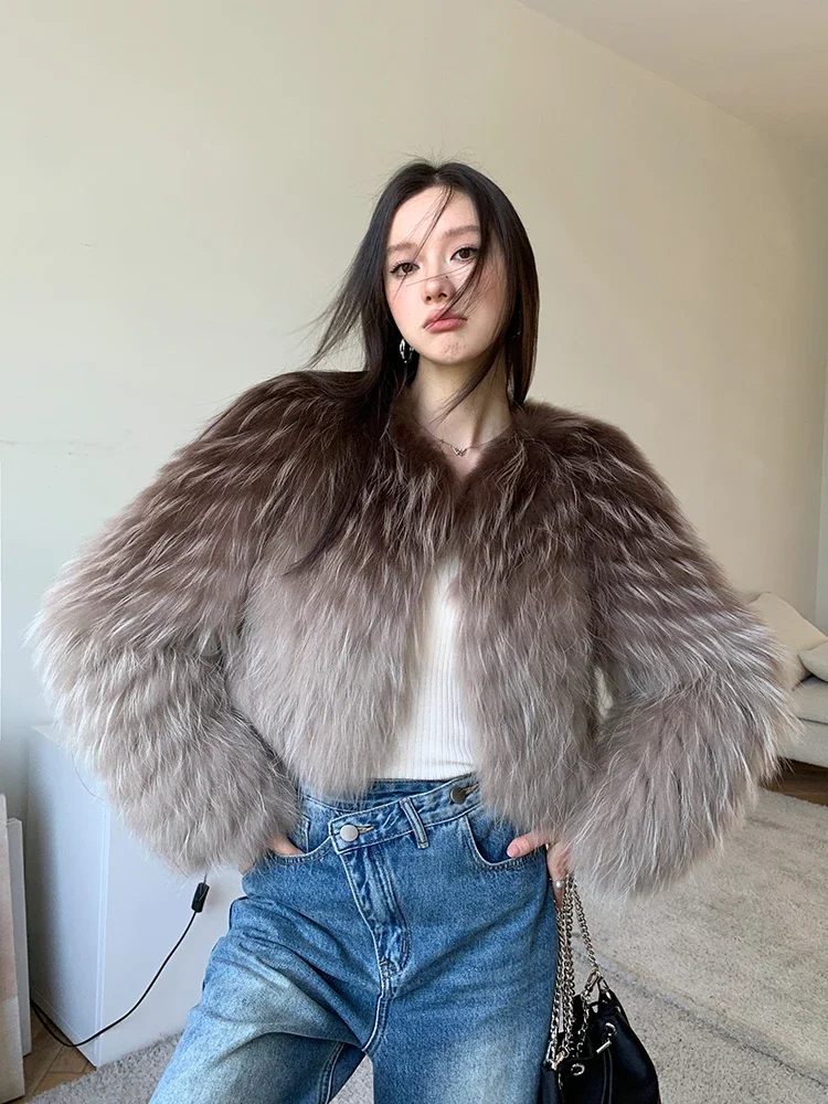 Gradient Luxury Raccoon Fur Jacket for Women Autumn Winter New Fur Strip Sewed Toghter Design High Waist Cropped Real Fur Coat
Gradient Luxury Raccoon Fur Jacket for Women Autumn Winter New Fur Strip Sewed Toghter Design High Waist Cropped Real Fur Coat