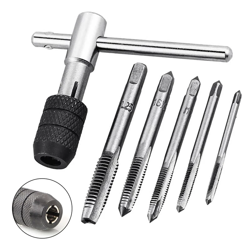 Adjustable T-Handle Ratchet Tap Holder Wrench Set Hand Tools with 5pcs M3-M8 Machine Screw Thread Metric Plug T-shaped Tap
Adjustable T-Handle Ratchet Tap Holder Wrench Set Hand Tools with 5pcs M3-M8 Machine Screw Thread Metric Plug T-shaped Tap