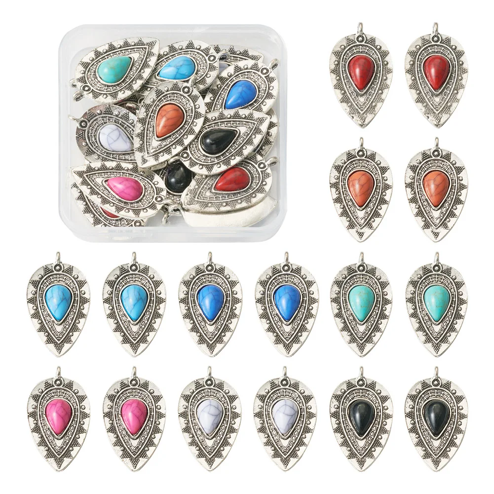 

16Pcs Alloy Resin Pendants Imitation Stone Teardrop Vintage Dangle Charms for Jewelry Making DIY Bracelet Necklace Earring