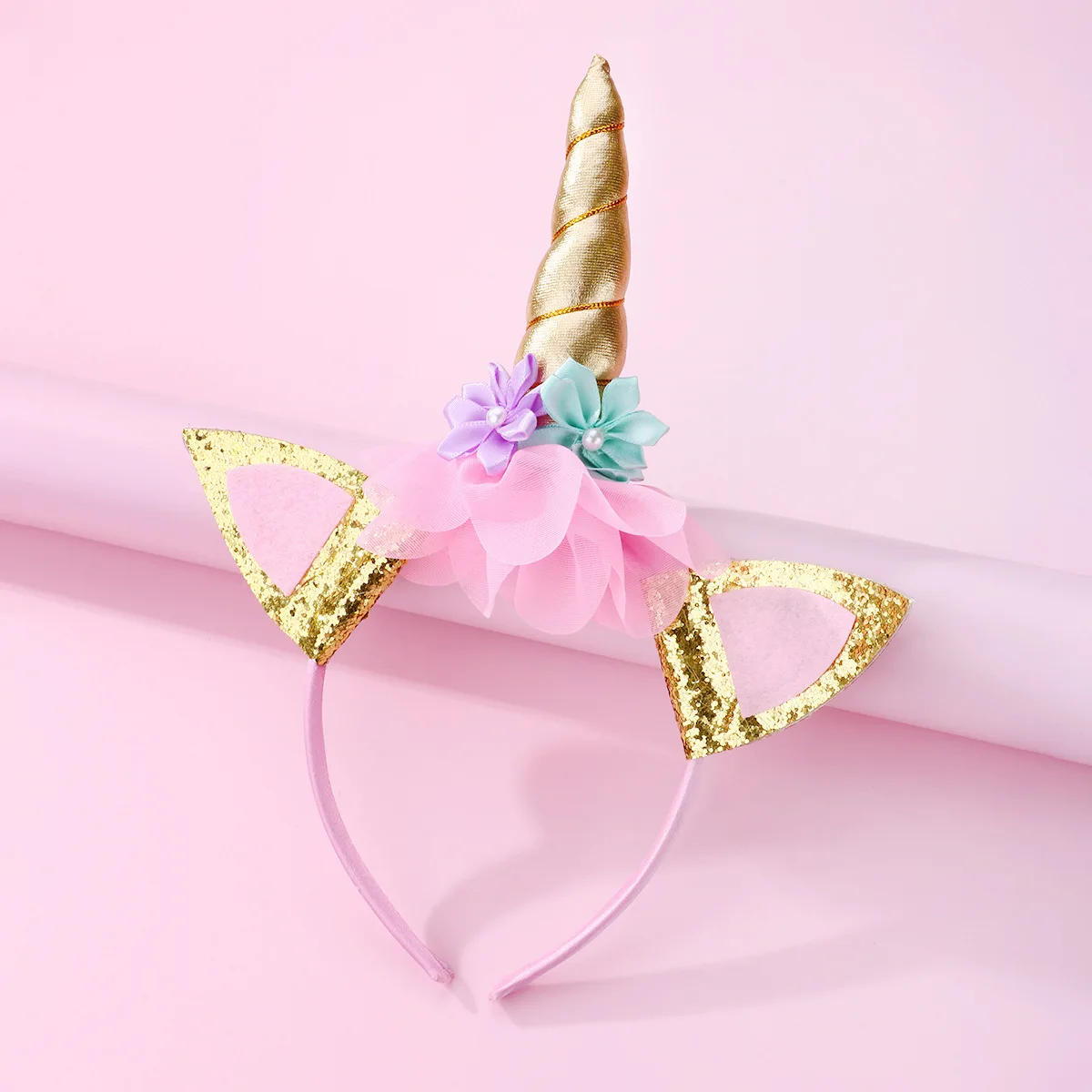 

10pcs Glitter Animal Ears Tutu Floral Unicorn Hairbands Cartoon Cosplay Headwear Fashion Boutique Hair Accessories for Girls