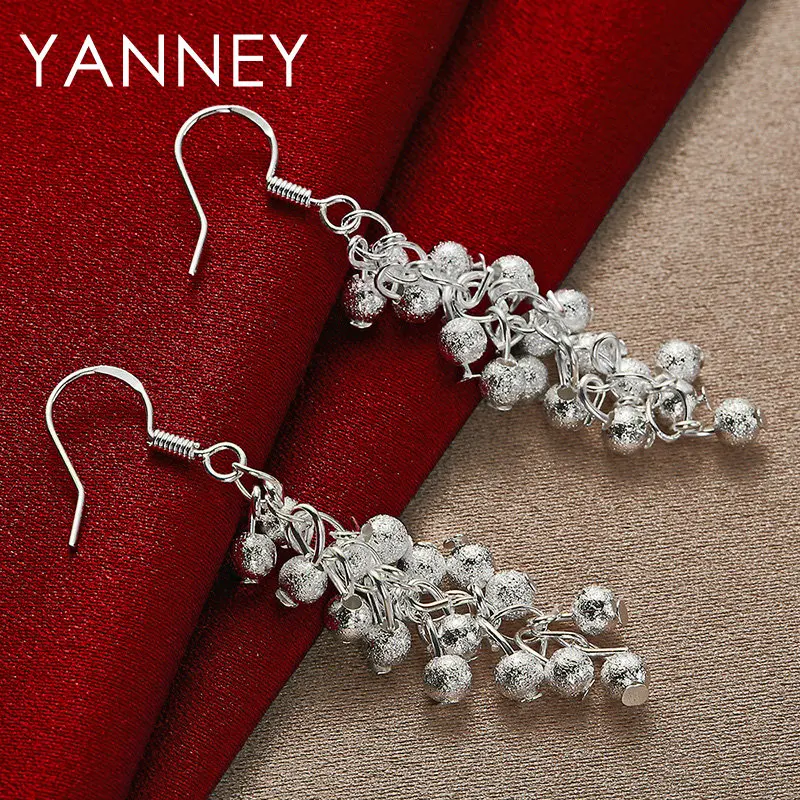 

925 Sterling Silver Frosted Grape Beads Earrings Fashion Women Charm Wedding Engagement Gift Jewelry Earrings