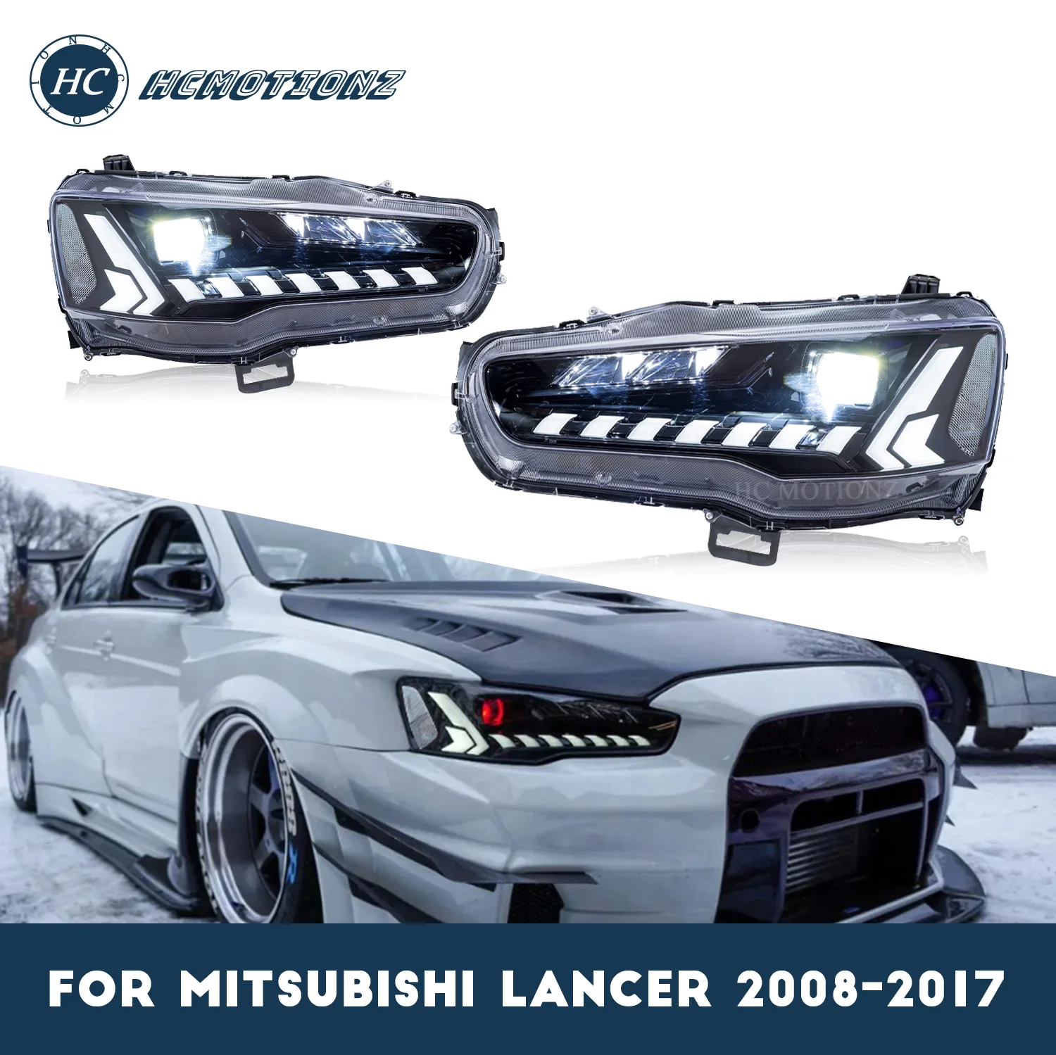 

HCmotion Car Headlights for Mitsubishi Lancer ex evo CF/CJ 2008-2017 LED Front Lamp Start UP Animation Sequential Lamp Assembly