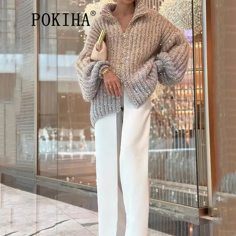 Pokiha Women Casual Fashion 2023 Winter Sequined Elegant Knitted Cardigan Sweater Vintage Long Sleeve Female Outerwear Chic Tops
Pokiha Women Casual Fashion 2023 Winter Sequined Elegant Knitted Cardigan Sweater Vintage Long Sleeve Female Outerwear Chic Tops
