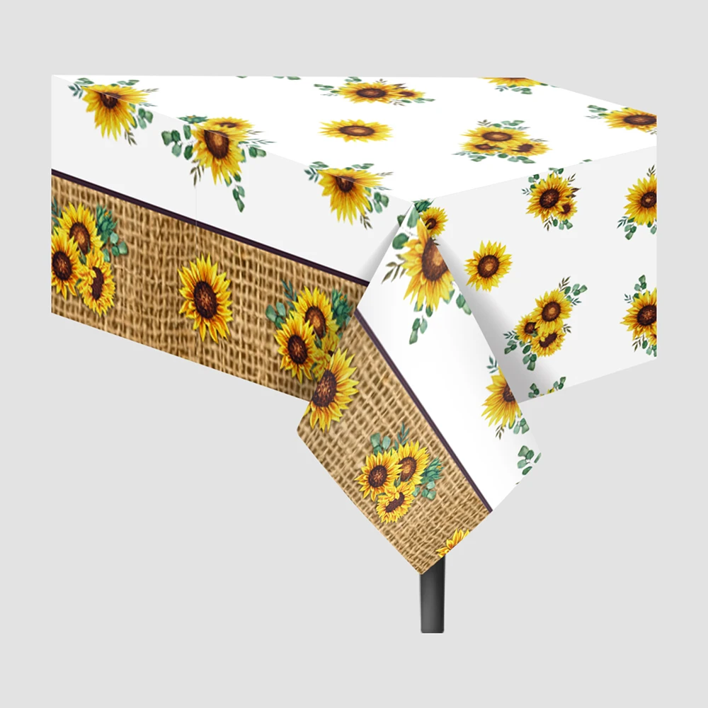 

130*220cm Cartoon Spring Yellow Sunflowers Birthday Party PE Tablecloths Disposable Tablecover Baby Shower Party Decorations