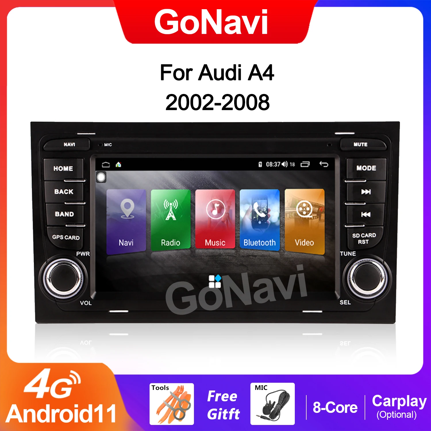 GoNavi Android 11 car radio for Audi A4 audio DVD intelligent touch screen Central Multimedia GPS receiver system MP5 2002-2008
GoNavi Android 11 car radio for Audi A4 audio DVD intelligent touch screen Central Multimedia GPS receiver system MP5 2002-2008