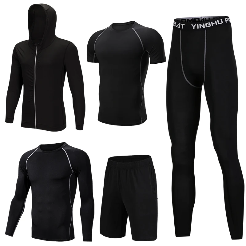 

5 Pcs Mens Compression Set Running Tights Workout Fitness Training Tracksuit Short sleeve Shirts Sport Suit rashgard kit S-4XL
