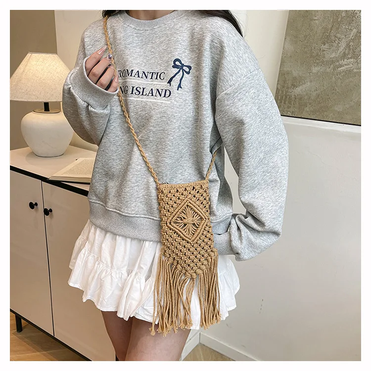 Handwoven Cotton Crossbody Bag - Hollow Straw Design 10 Sf1efe25234c744d4a68249ec9401a9dfy