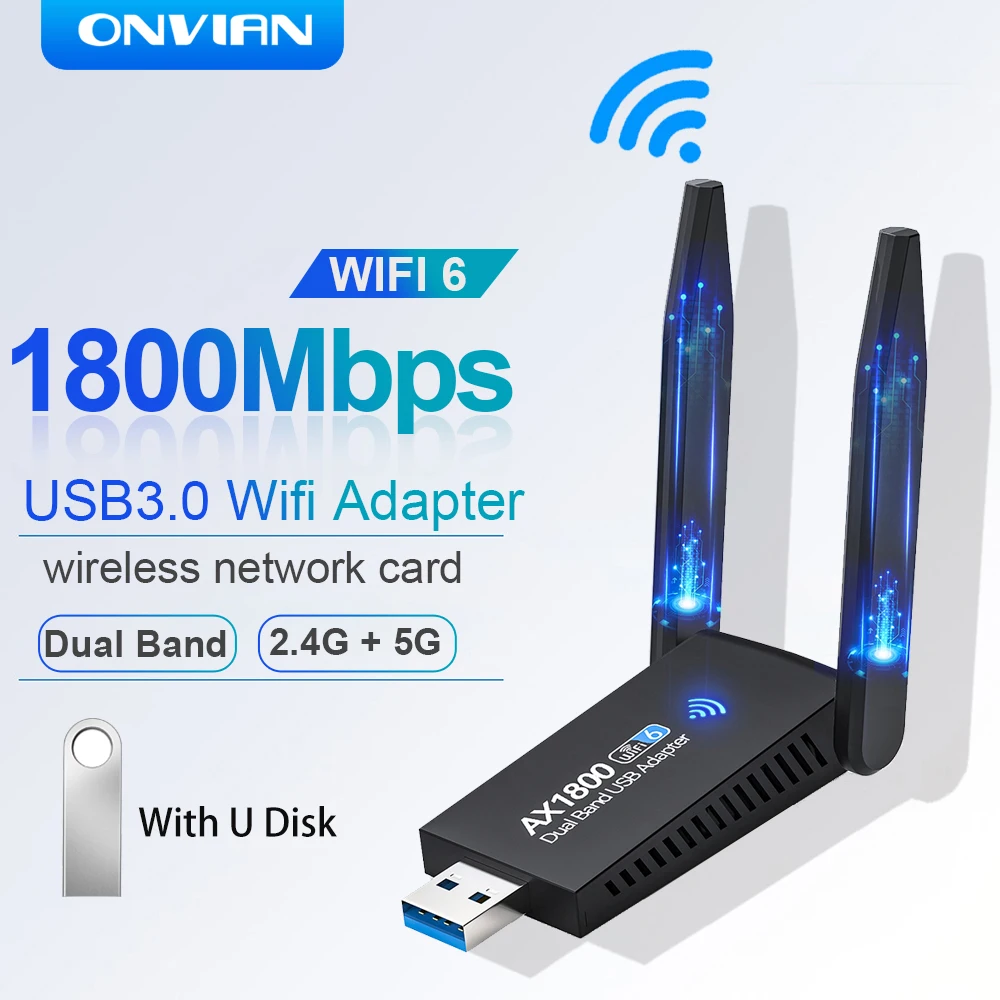 Onvian 1800Mbps USB Wifi Adaper USB WiFi 6 Wireless Network Card USB3.0 Dual Band 2.4G 5GHz Wi-Fi Adapter For PC Desktop Laptop
Onvian 1800Mbps USB Wifi Adaper USB WiFi 6 Wireless Network Card USB3.0 Dual Band 2.4G 5GHz Wi-Fi Adapter For PC Desktop Laptop