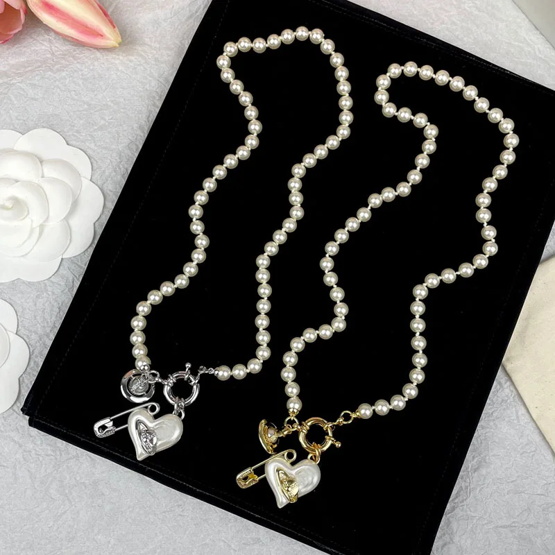 

SFE 925 Sterling Silver 2023 New Saturn Pin Love Pearl Necklace Women Fashion Temperament Luxury Jewelry Valentine's Day Gift