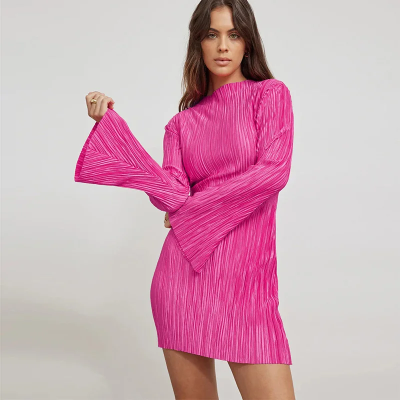New in Pleated Bodycon Dress Women O Neck Flare Sleeve Mini Vestidos Sexy Ladies Dresses Spring Autumn Fashion High Street Wear
New in Pleated Bodycon Dress Women O Neck Flare Sleeve Mini Vestidos Sexy Ladies Dresses Spring Autumn Fashion High Street Wear