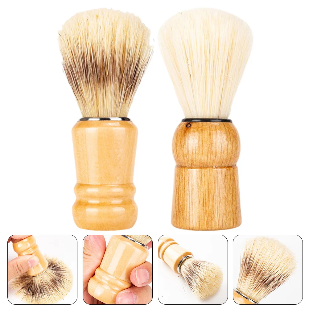 

2 Pcs Beard Brush Shave Wood Handle Mens The Gift Shaving Neck Father's Day Gifts