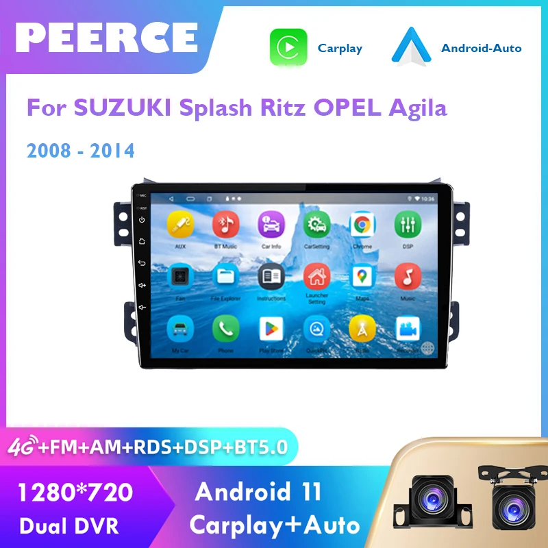 

PEERCE Android Car Radio For SUZUKI Splash Ritz OPEL Agila 2008 - 2014 GPS Navi Multimedia Player Stereo Carplay QLED No 2 Din