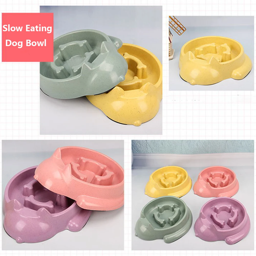 

Dog Slow Eating Bowl Cute Anti-choking Pet Feeder Thickened Bamboo Fiber Dog Food Dish Non-slip Cat Puppy Feeding Single Bowls