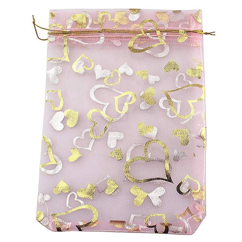 

Розовые мешки из органзы с принтом сердца, 300 шт., 9 х12 см, мешочки для ювелирных изделий, мешочки на шнурке, свадебные сувениры, подарочные пакеты для конфет