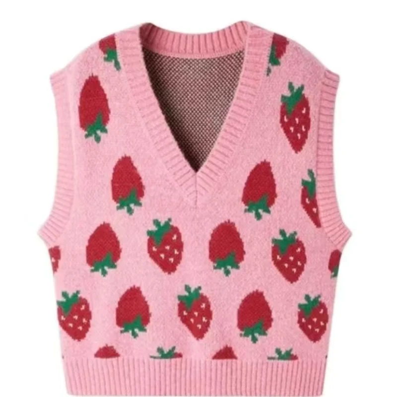Women Spring New V-neck Pullover Knitted Tank Top Fashionable and Sweet Strawberry Print Warm Leisure Versatile Sleeveless Vest
Women Spring New V-neck Pullover Knitted Tank Top Fashionable and Sweet Strawberry Print Warm Leisure Versatile Sleeveless Vest