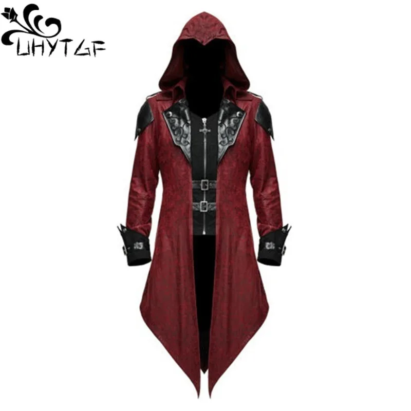 

2024 Gothic Assassin Cosplay Medieval Man Streetwear Hooded Jackets Outwear Costume Edward Assassins Creed Halloween Costume 548