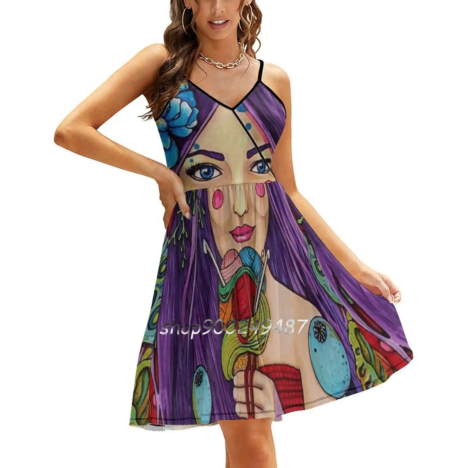 Yarn In Every Flavor Sling Dress Women Summer Printing Condole Belt Dresses Yarn Crochet Knitting Whimsical Surreal Crafts
Yarn In Every Flavor Sling Dress Women Summer Printing Condole Belt Dresses Yarn Crochet Knitting Whimsical Surreal Crafts