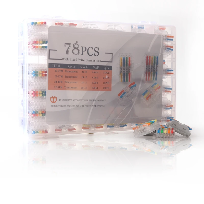 zyqLever-Nuts 78pc 2/3/4/5 pin Compact Electrical Terminal Block Wire Connector Assortment Pack With Case Wire connectors
zyqLever-Nuts 78pc 2/3/4/5 pin Compact Electrical Terminal Block Wire Connector Assortment Pack With Case Wire connectors