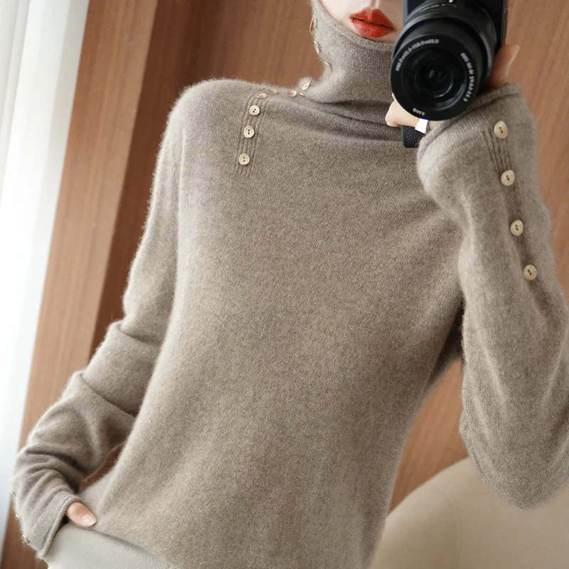 

BELIARST 2022 Autumn New Cashmere Sweater Ladies Turtleneck Pullover 100% Pure Wool Knitted Tops Fashion Slim Bottoming Shirt