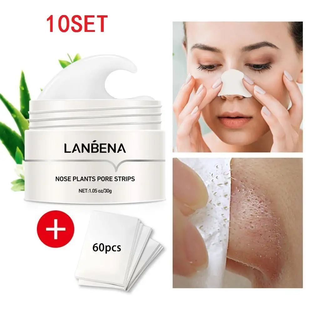 

10SET LANBENA Blackhead Remover Cream Paper Plant Pore Strips Nose Acne Cleansing Black Dots Peel Off Mud Mask Treatments Skin