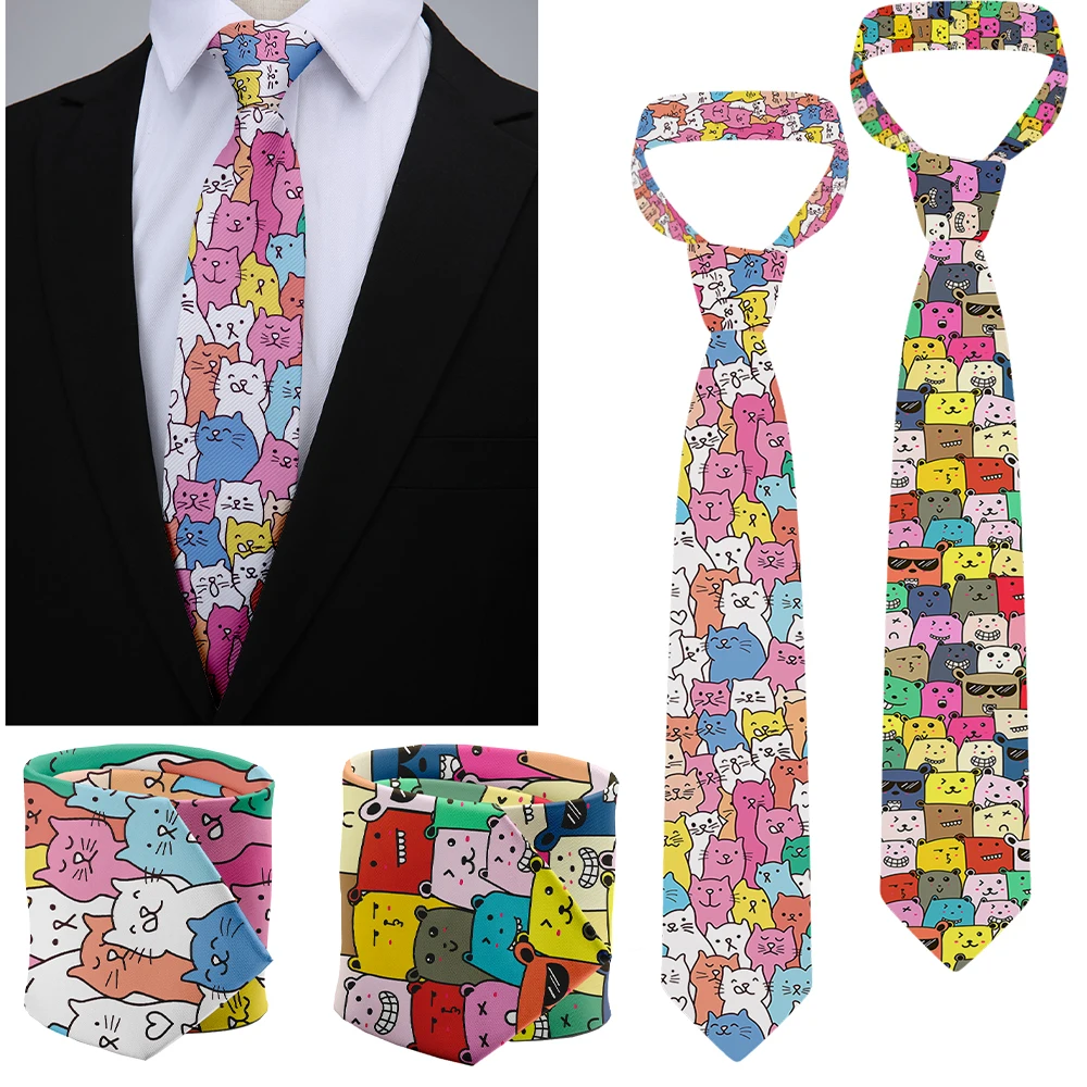 

Cartoon bear print men's and women's tie fashion casual 8cm creative novelty tie unique accessories wedding party business gifts