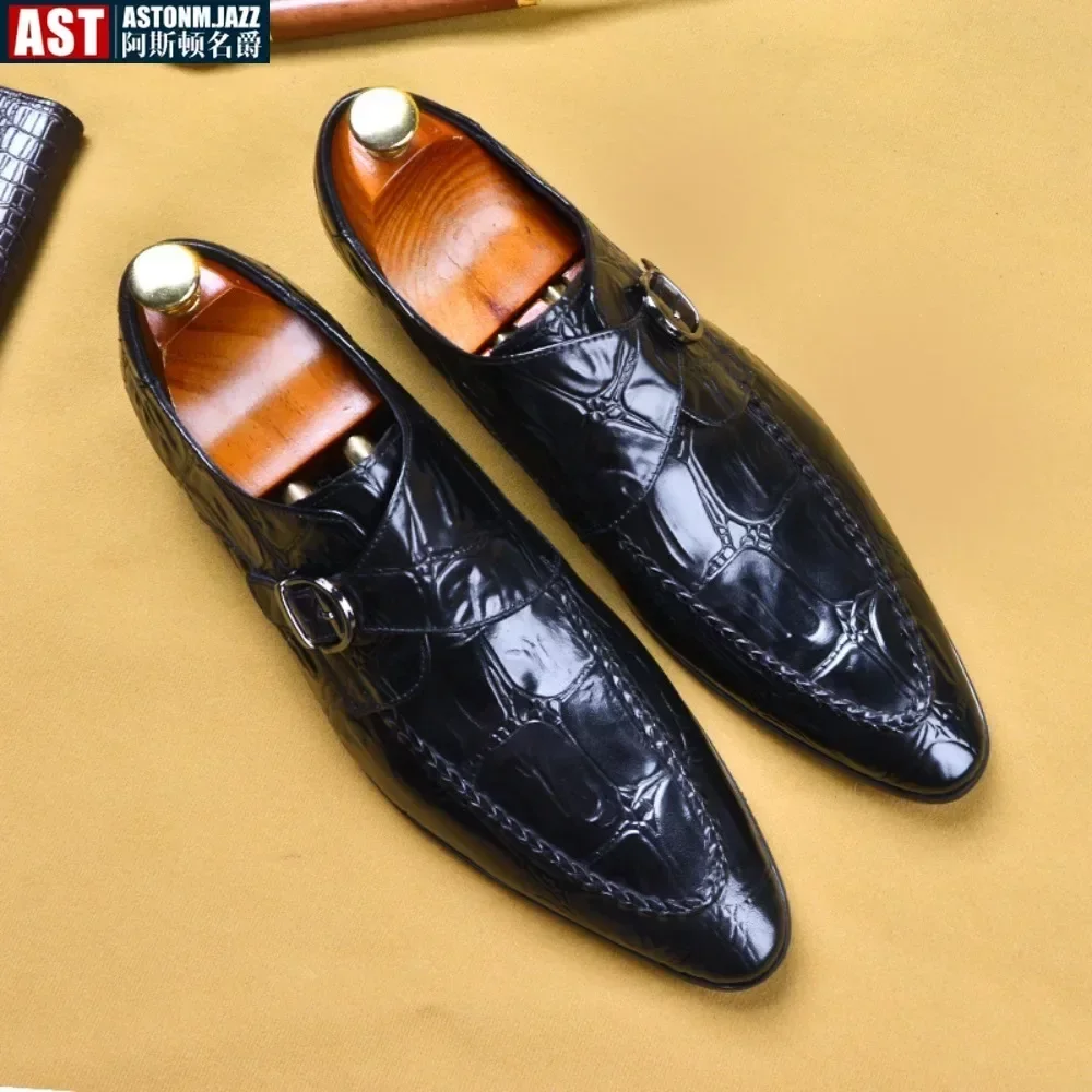 

Men Dress Italian Leather Shoes Slip on Fashion Formal Loafers Mens Wedding Crocodile Pattern Oxford Shoes for Men Original