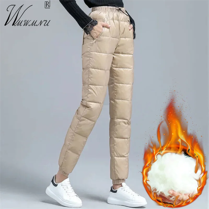 

Winter Warm Down Cotton Jogger Pants Casual Fluffy Harem Pantalones Women Ankle-Length Snow Wear High Waist Thick Sweatpants