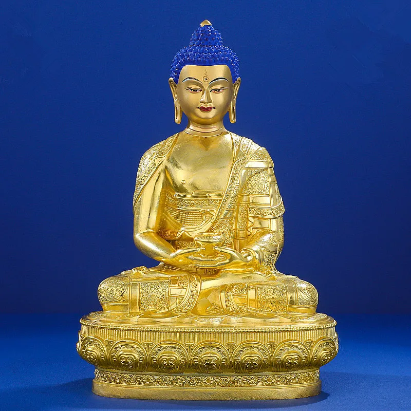 

21cm Gold Copper Amitabha Guanyin Carving Buddhist Retro Carving Tranic Temple Decorate Bodhisattva Figurine