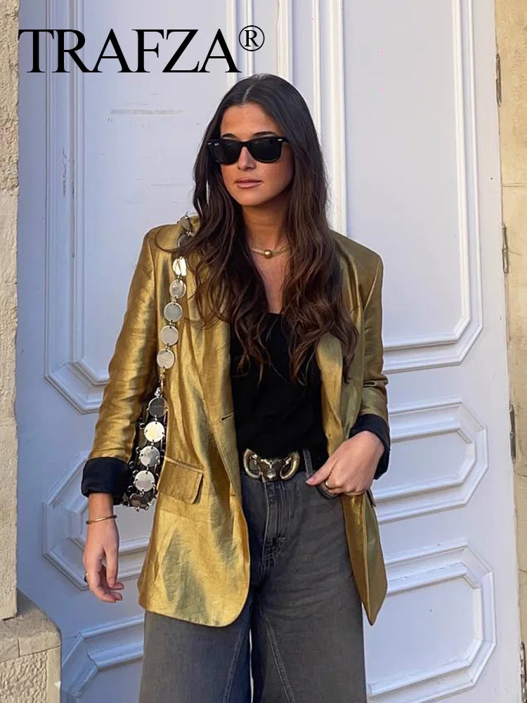 TRAFZA Gold Women's Thick Textured Blazer Retro Casual V Neck Party Long Sleeve Button Women's Pocket Blazer 2023 Autumn New
TRAFZA Gold Women's Thick Textured Blazer Retro Casual V Neck Party Long Sleeve Button Women's Pocket Blazer 2023 Autumn New