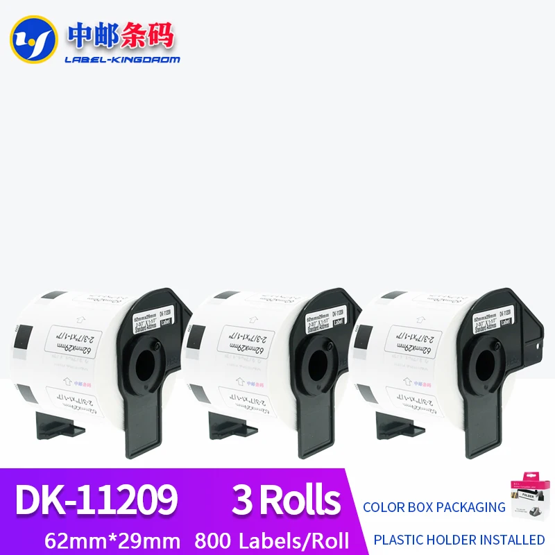 3 Rolls Compatible DK-11209 Label 62mm*29mm 800Pcs for Brother QL-700/800/1060/1100 Thermal Printer All Include Plastic Holder
3 Rolls Compatible DK-11209 Label 62mm*29mm 800Pcs for Brother QL-700/800/1060/1100 Thermal Printer All Include Plastic Holder