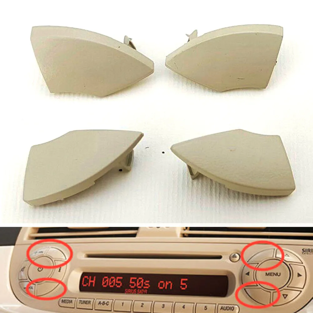 

4PCS Beige Buttons Trim Cover For500 Radio Cd Button Black Trim Mold Cover Removal High Quality Easy Replacement