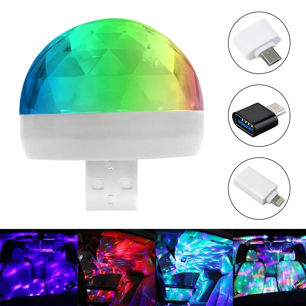 

Car Auto Lamp USB Ambient Atmosphere Welcome Light DJ RGB Mini Colorful Music Sound USB-C Interface IOS Holiday Party Karaoke