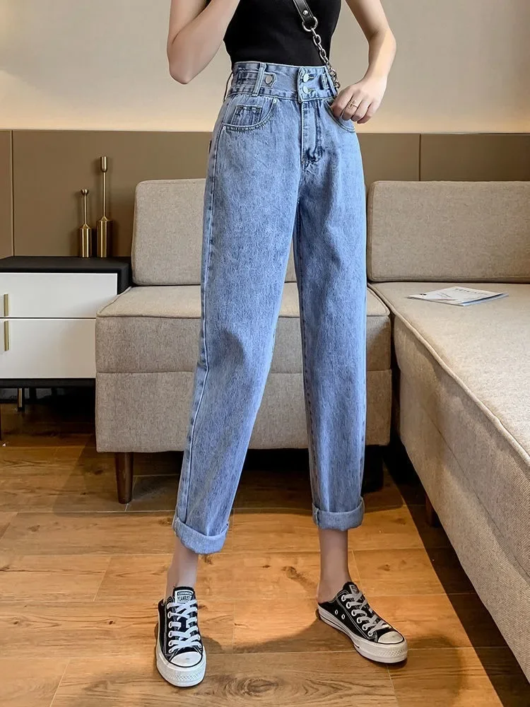 

Button Fly High Waist Harem Pants Indie Fashion Loose Blue Jeans Women 2023 New Y2k Chic Korean Denim Pants Body Vintage Jeans